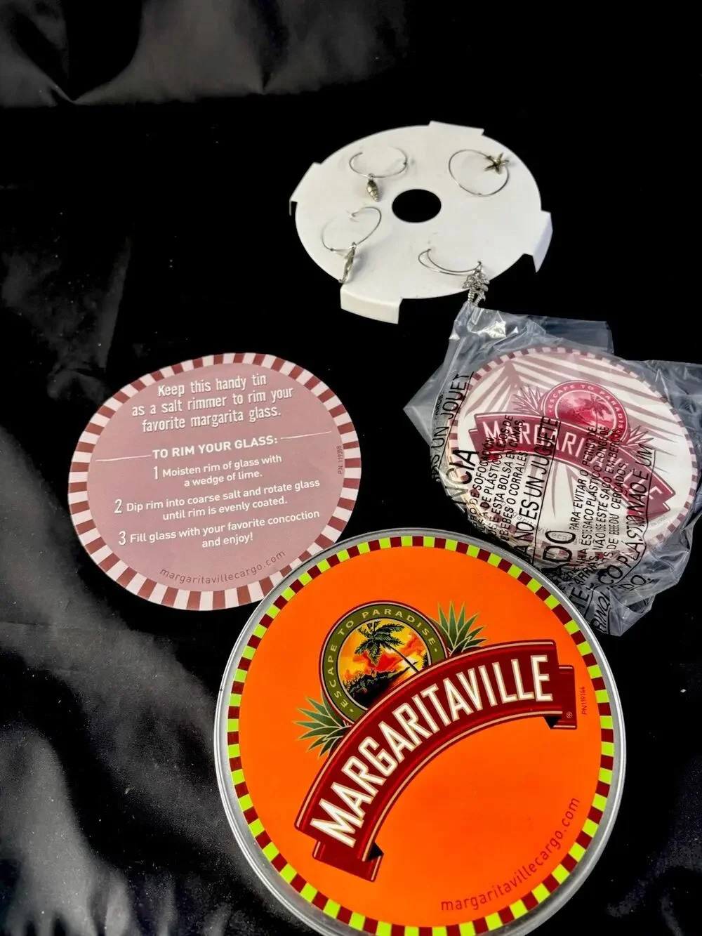 Margaritaville 4Piece Souvenir Recipe Drink Coasters+Charms Tin Container Holder